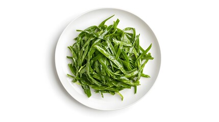 Fresh green salad with creamy dressing on white plate