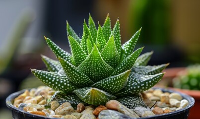Obraz premium A Vibrant Green Succulent Plant Growing in a Pot