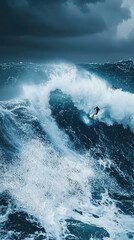Surfer riding massive wave at famous surf spot, showcasing thrilling action