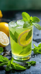 Fototapeta premium Refreshing glass of lemonade with fresh mint leaves, perfect for summer!