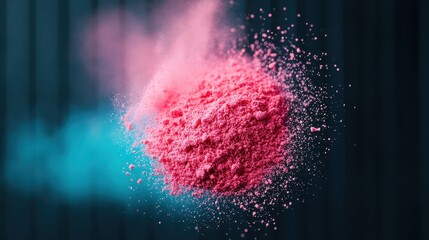 A striking image of an explosion of vibrant pink powder set against a dark backdrop, capturing...