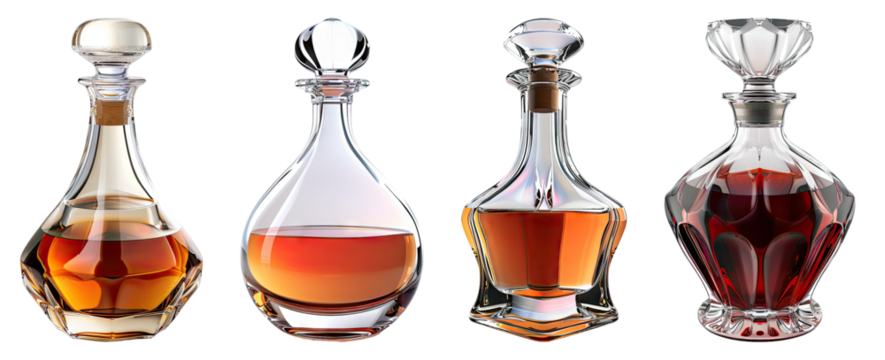Decanter beauty isolated on transparent background, set of