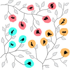 Modern floral  ornament. Doodle style illustration. Creative collage.