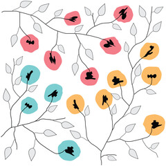 Modern floral  ornament. Doodle style illustration. Creative collage.