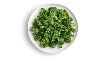 Fototapeta premium Plate of fresh green kale on white background with vibrant leaves