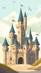 Fototapeta premium A simple illustration of historic castle with turret, showcasing its grandeur and charm