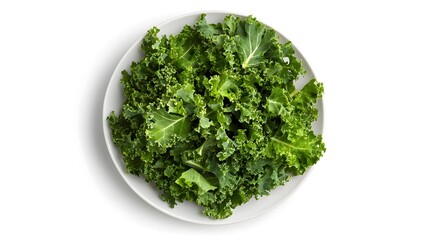 Fototapeta premium Fresh green kale leaves on white plate for healthy eating and nutrition concepts