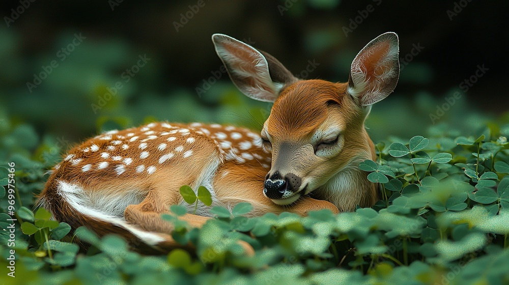 Canvas Prints   A deer lying in the grass with its head resting on its back and eyes closed