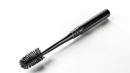 A black mascara wand with a brush on a white background.