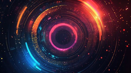 Obraz premium Futuristic Digital Vortex with Glowing Neon Lights - Abstract Cyber Technology Background