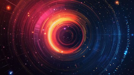Obraz premium Futuristic Digital Vortex with Glowing Neon Lights - Abstract Cyber Technology Background