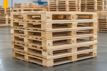 Stack of Wooden Pallets Ready for Transport, Logistics and Supply Chain Management