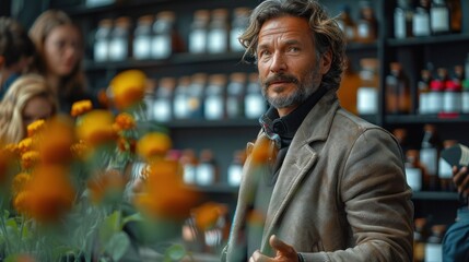 A biologist teaching students in a classroom, explaining biological concepts with models and diagrams