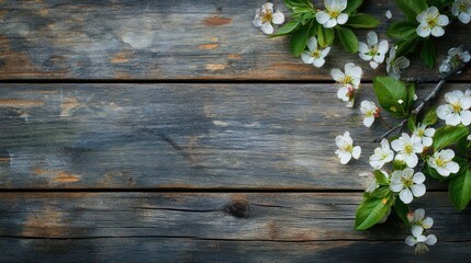 White Flowers on Rustic Wooden Background