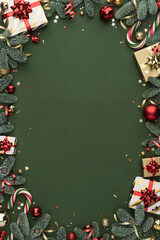 Christmas Frame with Green Background and Ornaments