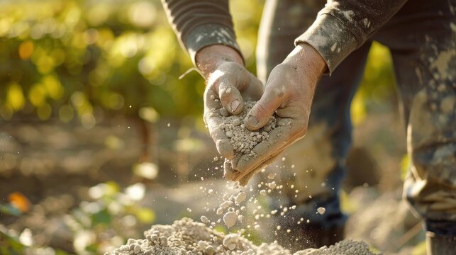 A biodynamic farmer mixing silica preparations for vineyard application