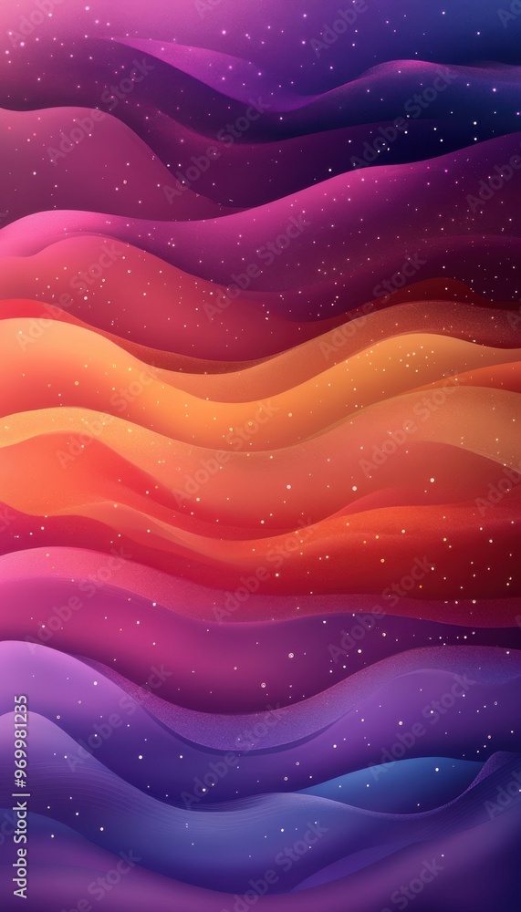 Poster vivid abstract background with colorful wave patterns and star-like dots creating a dreamy, cosmic e