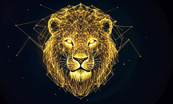 Golden Lion Head in Abstract Polygonal Style