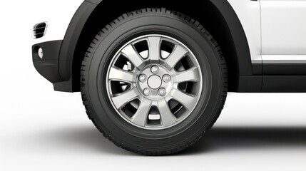 Close up of a silver car wheel with black tires.