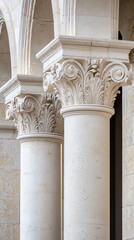 Close up of historic buildings architectural details, showcasing elegant columns