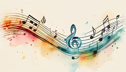 Serene watercolor harmony of flowing musical notes and soothing beats