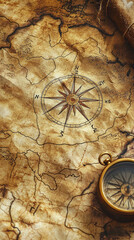 Fototapeta premium A detailed treasure map with compass, showcasing intricate markings and vintage feel