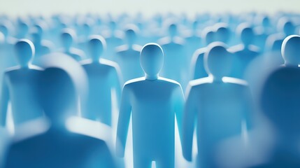 Fototapeta premium A Single Blue Figure Standing Out Among a Crowd of Blurred Blue Figures