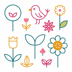 Fototapeta premium set of flowers and birds