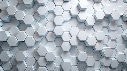 3d white hexagon technology background with neon light. Futuristic texture background illustration