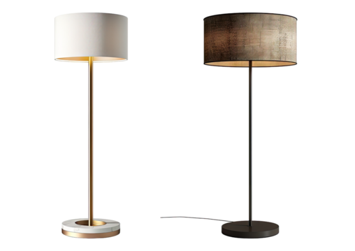 Modern floor lamp isolated on transparent background, set of