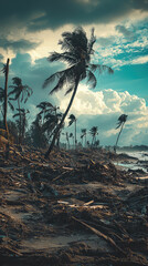 Obraz premium Destruction caused by hurricane, showing fallen trees and debris