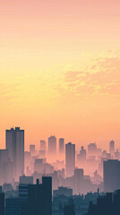 Fototapeta premium A serene illustration of city skyline at dawn with soft colors