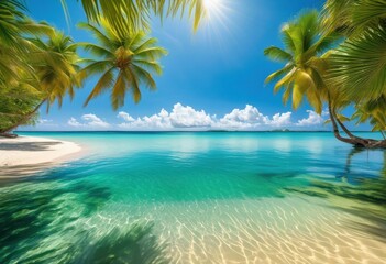 vibrant seaside scenery showcasing lush tropical flora background crystal clear blue waters soft sandy beaches, ocean, coast, palm, landscape, flowers