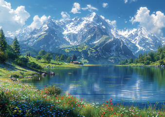 Fototapeta premium Idyllic Summer Mountain Lake