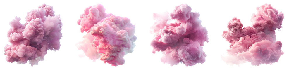 Pink cloud isolated on transparent background, set of