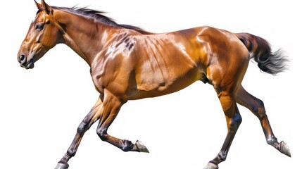 Obraz premium Brown horse running, isolated on white background.