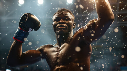Boxing Glory: Close-up of an African champion celebrating.