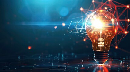 Glowing Light Bulb Surrounded by Network Lines.