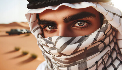 Arab man with green eyes in the desert