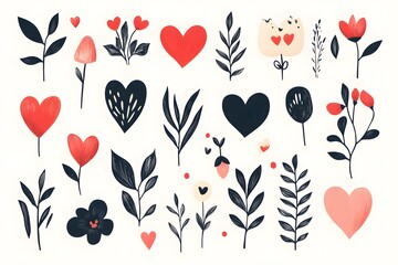 Set of contour doodles on love theme, romance, February 14, Valentine's Day.