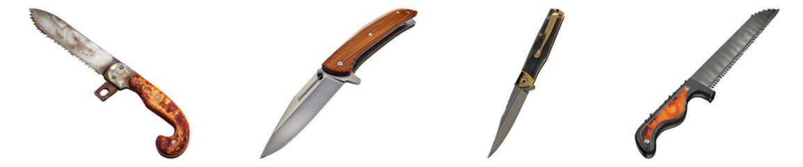 Pocket knife isolated on transparent background, set of