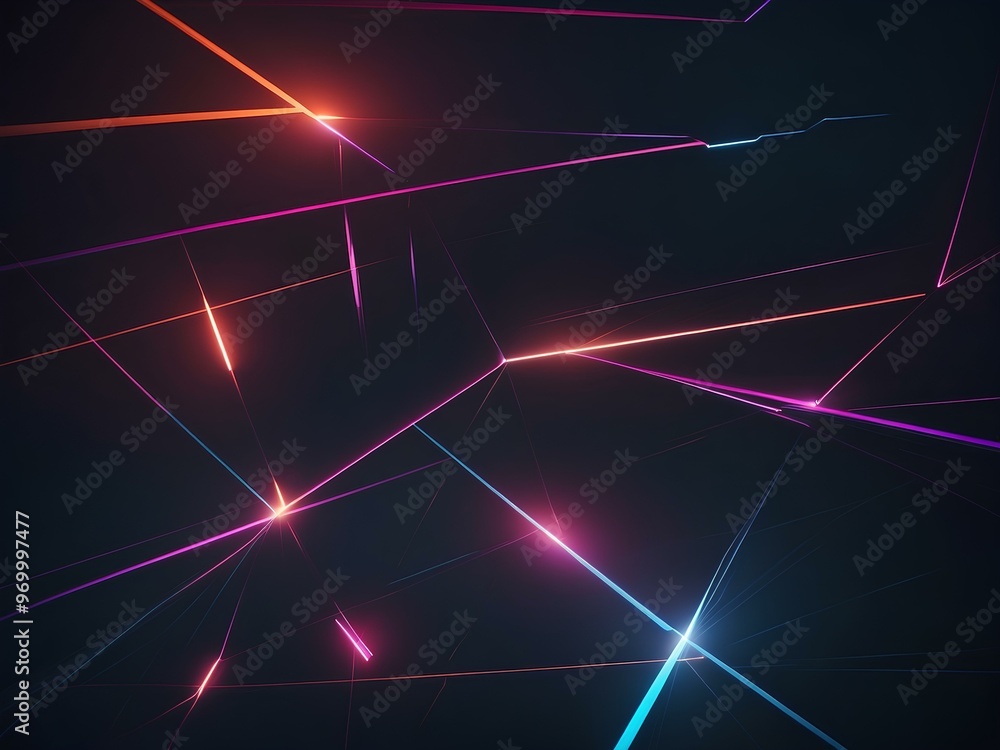 Aufkleber glowing lines and abstract sparks in the dark, futuristic neon lights crossing in sharp angles, crea