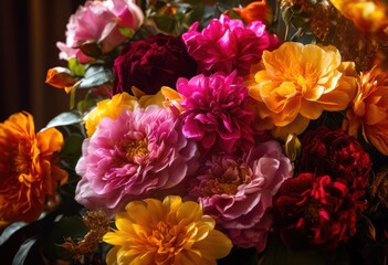 Obraz premium vibrant floral display illuminated sunlight luxurious textures creating stunning visual contrast, bloom, flower, petal, glow, luxury, color, nature, beauty