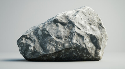 Naklejka premium A large grey rock sits on a grey background all by itself. isolated on a solid gray background. Illustrations 