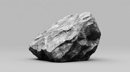 Naklejka premium A large grey rock sits on a grey background all by itself. isolated on a solid gray background. Illustrations 