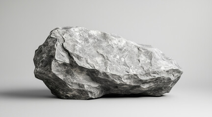 Naklejka premium A large grey rock sits on a grey background all by itself. isolated on a solid gray background. Illustrations 