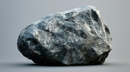 Naklejka premium A large grey rock sits on a grey background all by itself. isolated on a solid gray background. Illustrations 