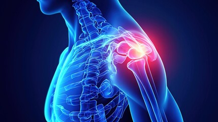   A 3D image of a woman's shoulder with a red spot centered on her back