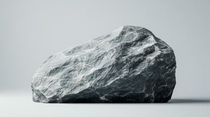 Fototapeta premium A large grey rock sits on a grey background all by itself. isolated on a solid gray background. Illustrations 