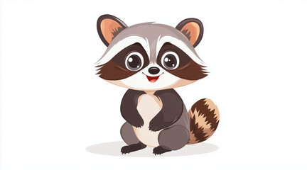 Illustration of a cute cartoon raccoon isolated on a white background. Cute cartoon animals. cartoons. Illustrations
